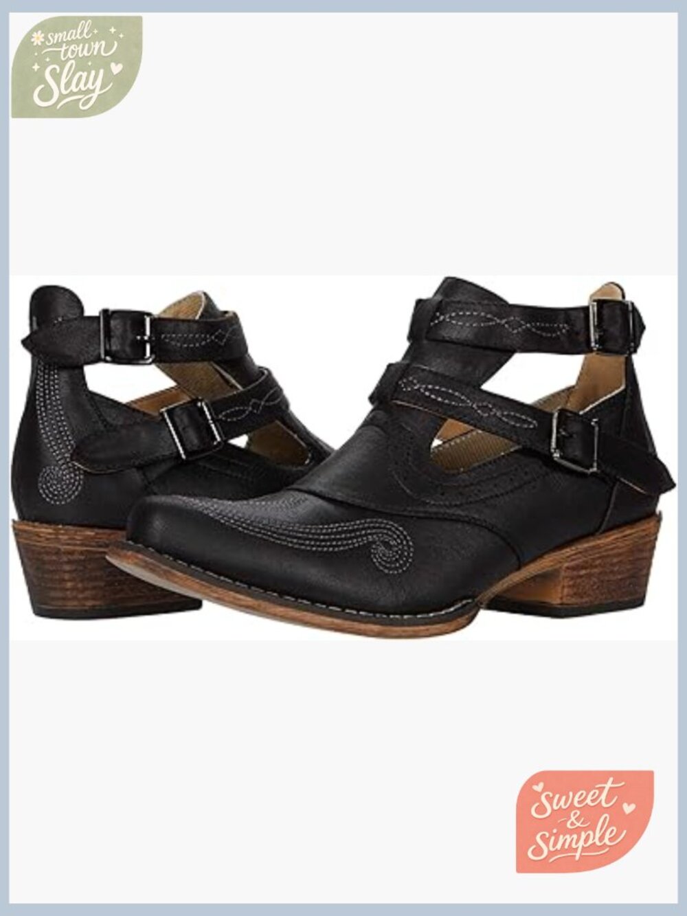 Womens Embroidered Snip Toe Ankle Boots Low Block Heel Casual